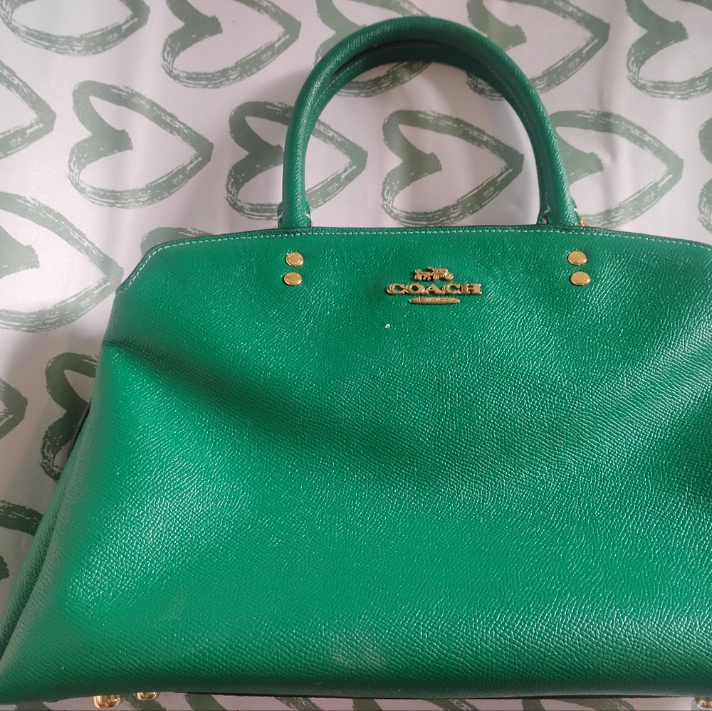 Coach Emerald Green Leather Top-Handle Satchel with Gold Hardware - Picture 2 of 3